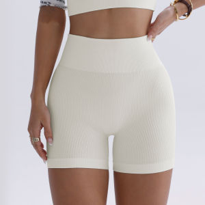 High-waisted Yoga Pant For Women Designed To Lift And Shape Tight-fitting With Solid Color And Ribbed Texture Sports Shorts