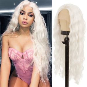 White Long Curly Hair Cosplay Front Lace Wig Fairy Tale Witch Style Breathable Natural Looking High Temperature Silk Hair Extensions