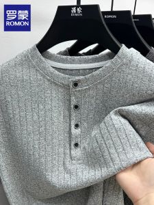 ROMON | Summer Light Thin Henry Collar T-Shirt Stripe Texture