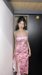 pink floral Fishtail dress casual elegant long halter for women off shoulder backless beach dress XL