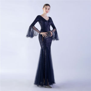 Prom Gown For Women Luxurious Trumpet Sleeve Mesh Wedding Banquet Stage Glitter Evening Dinner Formal Female Dress