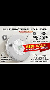 [SG Stock] 2026 Upgraded Portable CD Player | Bluetooth HiFi Speaker | 2000mAh Rechargeable Walkman | 7-in-1 Compact Music Disc Player with Headphones