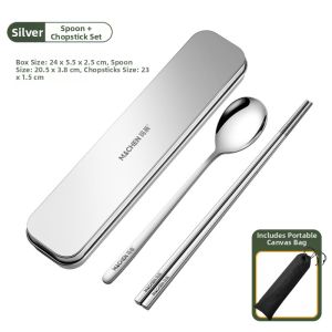 Portable Stainless Steel Chopsticks and Spoon Set 3 Pieces