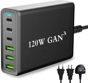120W gan3 đế sạc 6 cổng 3 USB PD Bộ sạc nhanh gắn tường điện thoại di động máy tính bảng phí Hub