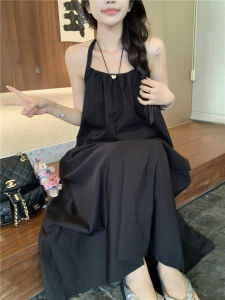 White Summer Vacation Style Backless Strap Dress Womens Spring Summer French Elegance Neck Hanging Dress Beach Sand Beach Skirt Long Dress