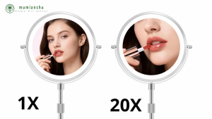 Lighted Makeup Mirror 5X Magnifying Mirror with 3 Color Dimmable Lights Double Sided Vanity Mirror Height Adjustable 360° Swivel Cosmetic Mirror