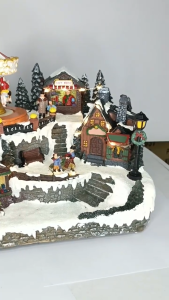 ONE LINE #FC619 Musical Gift Shop Snow Scene House LED Carousell Christmas Decoration LED Festive Village Scene Xmas Decor