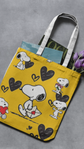 Snoopy Inspired Canvas Tote Bag Premium Eco-Friendly Reusable Shoulder Bag Cute Cartoon Character Print Large Capacity Shopping Bag Casual Everyday Tote for Women Men Students Travel School Work Gift Bag Fashion Tote