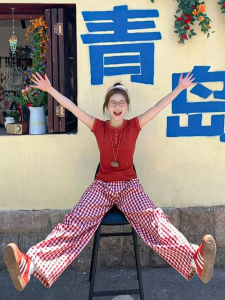 Quần Ống Rộng Lưng Cao Bằng Lụa Băng Mùa Hè Cho Nữ Quần Dài Thường Ngày Chống Nắng Quần Kẻ Caro Quần Dài Thoải Mái Thoáng Khí