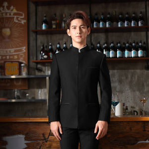 Slim Fit Zhongshan Suit Mens Traditional Chinese Collar Performance Wear Secret Button Mandarin Collar Wedding Groomsmen Costume