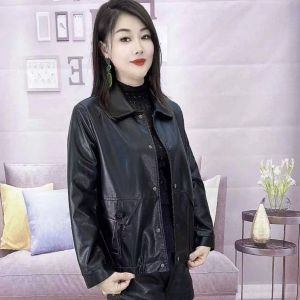Short Womens Leather Jacket 2025 Spring Autumn Fashion PU Leather Coat Versatile Meat Covering High End Ladies Biker Jacket