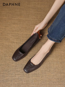 Daphne | Low Heel French Vintage Square Toe Slip On Leather Shoes for Women