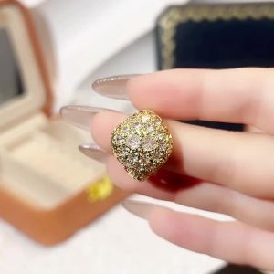Nhẫn Cưới Màu Vàng Tuyệt Đẹp Với Thiết Kế Đính Đá Cubic Zirconia Đầy Đủ Trang Sức Nữ Cao Cấp Dành Cho Phụ Kiện Dự Tiệc