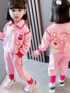 Fashionable Polo Shirt Sweatshirt Pants Set for Girls Spring Autumn Korean Style Polyester Fiber 2-7 Years Old Girls Clothes
