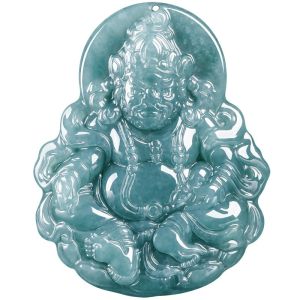 TIMESWIND Natural A-grade Jade Blue Yellow God of Wealth Three-D Men Pendant with Certificate