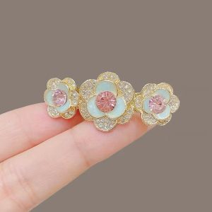 Fairy Crystal Three Flowers Hairpin for Women with Sweet Rhinestone Bangs and Side Spring Clip French Hair Accessories