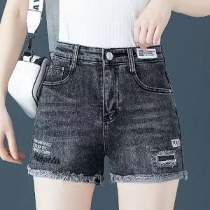 กางเกงขาสั้นผ้ายีนส์เอวสูงสำหรับผู้หญิงในช่วงฤดูร้อน กางเกงขาสั้นผ้าบาง 2025 สไตล์ใหม่ สไตล์เกาหลี กางเกงขายาวทรงหลวม ทรงสลิมฟิต กางเกงขายาวสีเทา