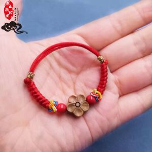 Peach Wood Plum Blossom Red String Bracelet for Boys And Girls Lucky Year Cord Bracelet Fashionable Jewelry Accessory