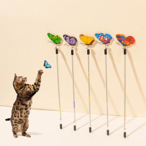 Retractable Cat Teaser Wand with Spring Butterfly - Extendable Cat Pole Interactive Toy to Lure Cat Scratching