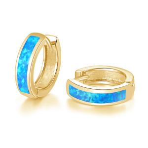 Golden Hoop Earrings with Blue OpalMinimalist Circle Earrings for WomenHypoallergenic Fashion Jewelry for Daily Wear Gift for