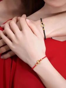 Handwoven Peace Buckle Couple Bracelets Womens Red Rope Simple Friendship Wristbands Lucky Charm Gift for Lovers