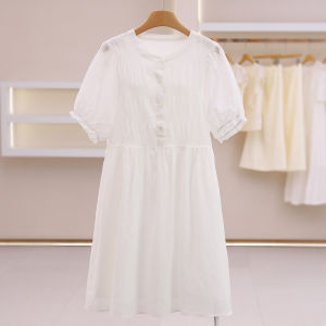 Half-buttoned Round Collar Stretchy Comfortable Dress