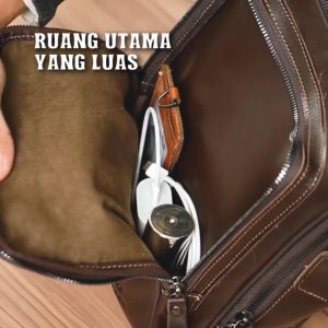 Tas Selempang Kerja Pria Kulit Sapi Pull Up Kompartemen Banyak Luas Tahan Air Keren Glossy Awet Kuat