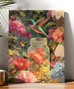 BILIBILI | Acrylic Paint By Numbers Hummingbird Floral Vase Painting By Numbers on Canvas Coloring By Number for Adults Paint Digital Art
