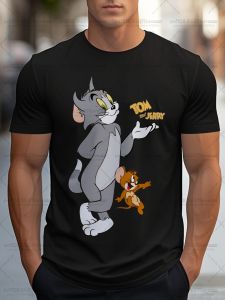 Hot Toys | Tom and Jerry Retro Cartoon Printed Cotton T-shirt Breathable O-Neck Short Sleeve T-shirt Casual Outdoor Retro Design Top