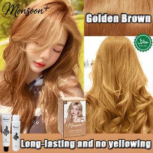 Monsoon+ Hair Dye Golden Brown natural organic hair colour shampoo cream for everyone with tool kit Not need to bleach hair hair dye shampoo Cover the grey hair color dye long-lasting color fixation 200ml 染发膏 染发剂