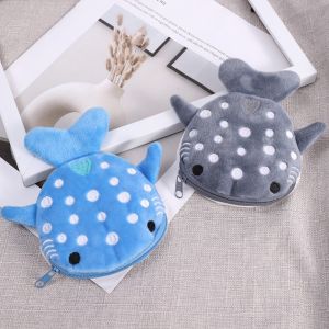 Cartoon Cute Plush Shark Coin Purse Zip Plush Three-dimensional Coin Purse Headphone Bag Wallet