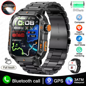 2025 New Military Outdoor Smart Watch Mens GPS Flashlight Bluetooth Call 2.01" AMOLED Screen 3ATM Waterproof Sports Smartwatch