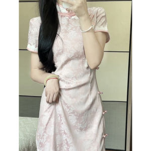 Young Womens New Chinese Style National Trend Hidden Pattern Embroidery Improved Cheongsam Short Sleeve Dress Summer 2025