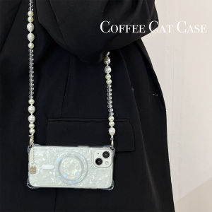 Magnetic Pearl Chain Crossbody Phone Case for Apple 15Promax iPhone 13 Detachable Stand High-End Shell Creative Design Girls Style