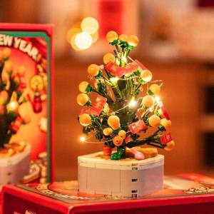 Christmas New Year Decorative Oranges Tree Potted Plant Building Blocks Toy Desktop Assembly Gift for Children over 6 Years