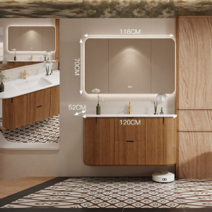 DIPURUI | Retro Style Arc-shaped Touchable Surface Bathroom Cabinet Solid Surface Integrated Basin