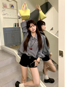 Summer Thin Sun Protection Long Sleeve Striped Shirt Womens Loose Fit Outerwear Orange Tree Stripe Slimming Versatile Top