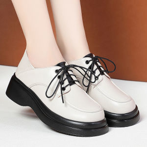 Womens Full Cowhide Thick Bottom Loafers Spring Autumn New Style Versatile Genuine Leather Single Shoes Buckle British Style Small Leather Shoes