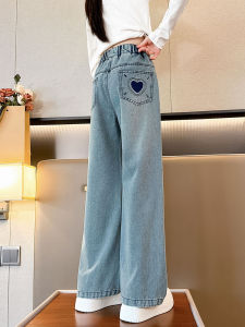 Girls Jeans Long Pants Spring Autumn Style Straight Leg Wide Leg Childrens Fashionable Trousers Korean Version mid Waist