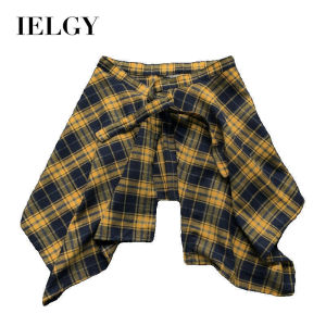 IELGY Popular Colorful Plaid Butt Curtain Womens One Piece Tie Hem Shirt