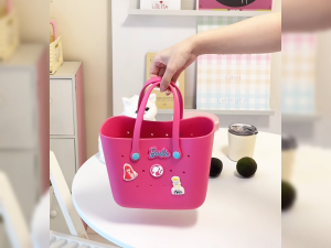 MINISO Official Barbie Tote Bag Reusable Small Rubber Waterproof Bag Cute Design Practical And Portable Handbag for Work Travel (ROSE/PINK/BLUE)