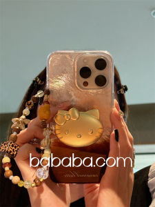 Premium Feel Soft TPU Phone Case for iPhone 15 pro Max Full Cover Protective Shell Anti-Fall Gold Cartoon KT Stand Women Style Trendy