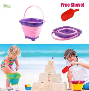 1 Set Foldable Bucket with 1Pc Of Shovel 2L Silicone Collapsible Sand Bucket Water Bucket Square Sandbox Summer Party Kids Beach Toys Travel Beach Essentials for Vacation