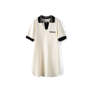 Slimming V-Neck Dress Elegant Brand Womens Fashion Discount 2025 Summer Cotton Polyester Spandex Casual Ladies Dress