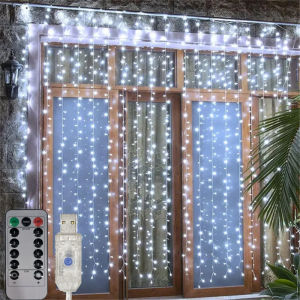 ไฟราวพวงดอกไม้ LED ม่านไฟเทศกาลตกแต่งคริสต์มาส8โหมด USB ควบคุมระยะไกลไฟวันหยุดสำหรับกลางแจ้งในบ้านห้องนอน