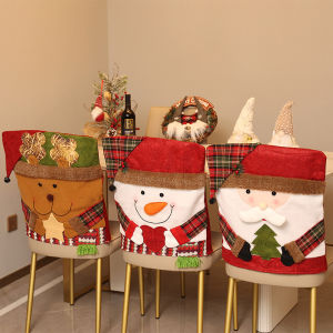 Merry Christmas Santa Claus Cap Table Chair Cover Santa Claus Elk Snowman Shape Chair Cover Christmas Decorations