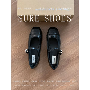 Black Leather Mary Jane Flat Shoes Womens Commuter Shoes Spring Autumn Korean Style round Head Fashionable Flat Heel Shoes