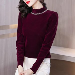 Stylish High-end New 2026 Autumn Womens T-shirt Velvet