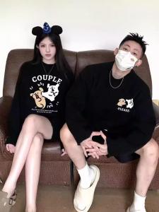 Thickened Fleece Hoodies Couple Matching round Neck Printed Sweatshirts for Men And Women Autumn Winter Cotton Casual Clothes