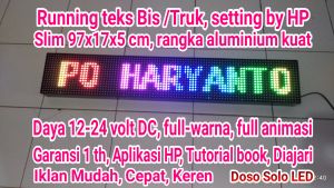 running teks bis/truk berwarna slim 97x17 cm setting edit pakai HP iklan sales